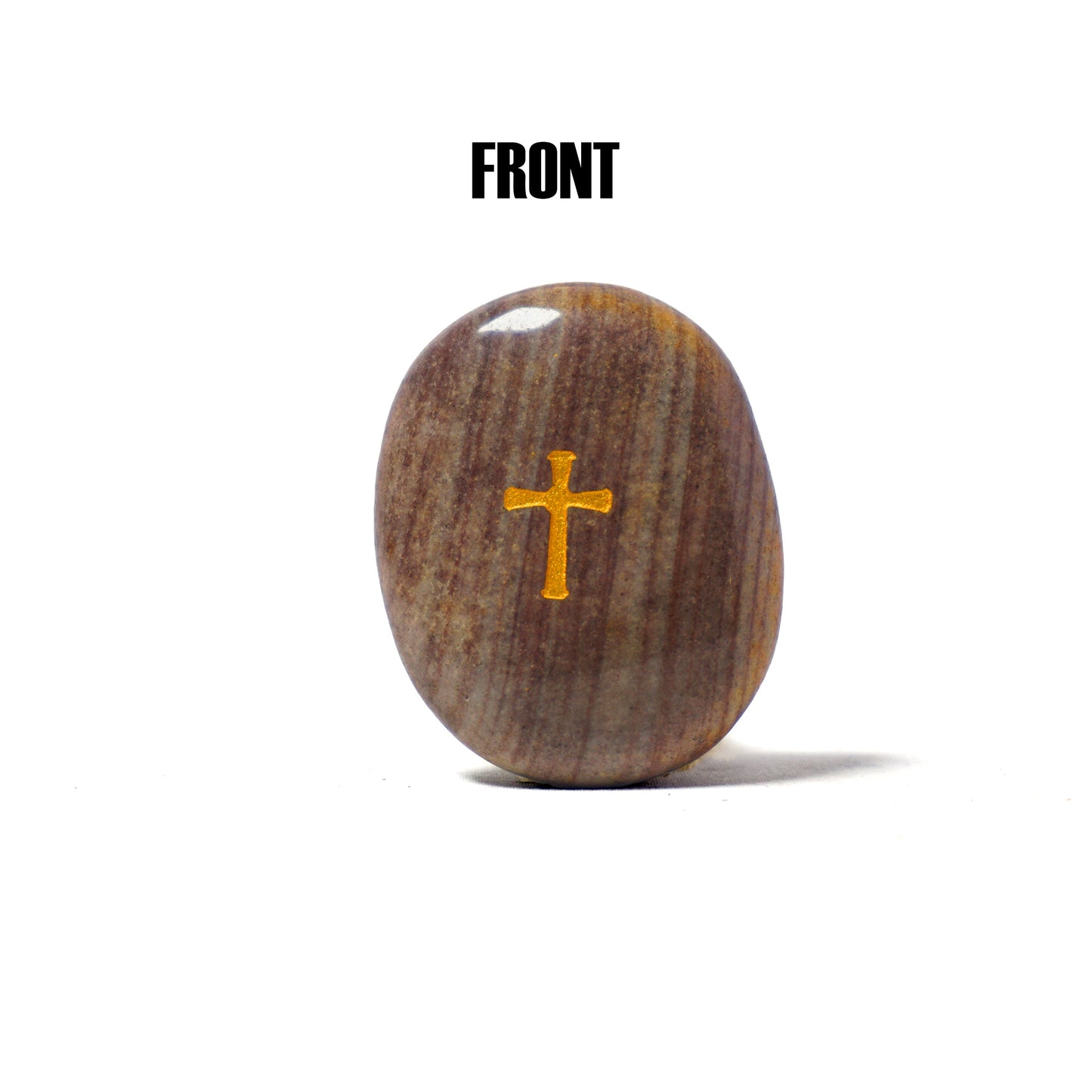 Brown stone with a gold cross on a white background