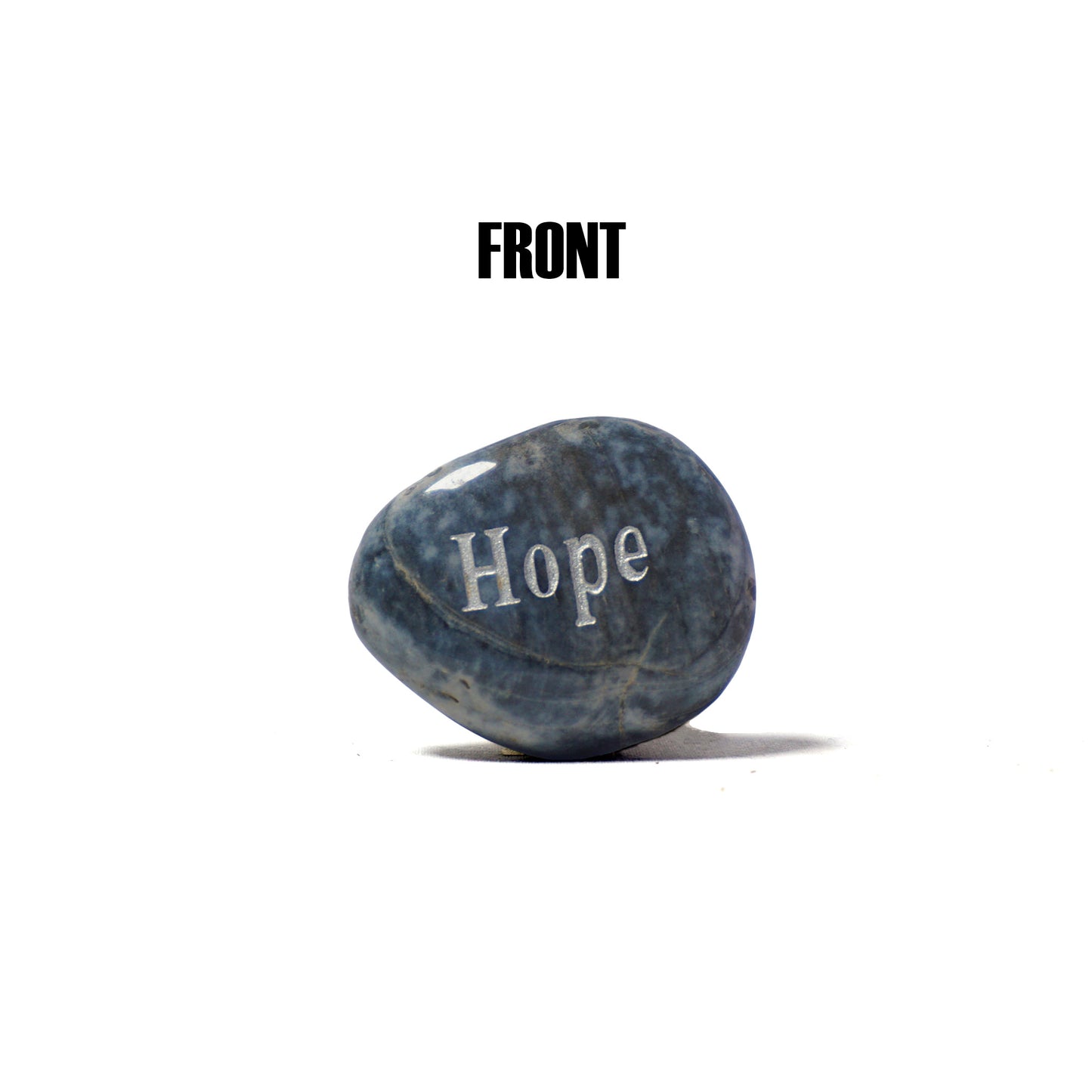 Blue stone with 'Hope' engraved on a white background
