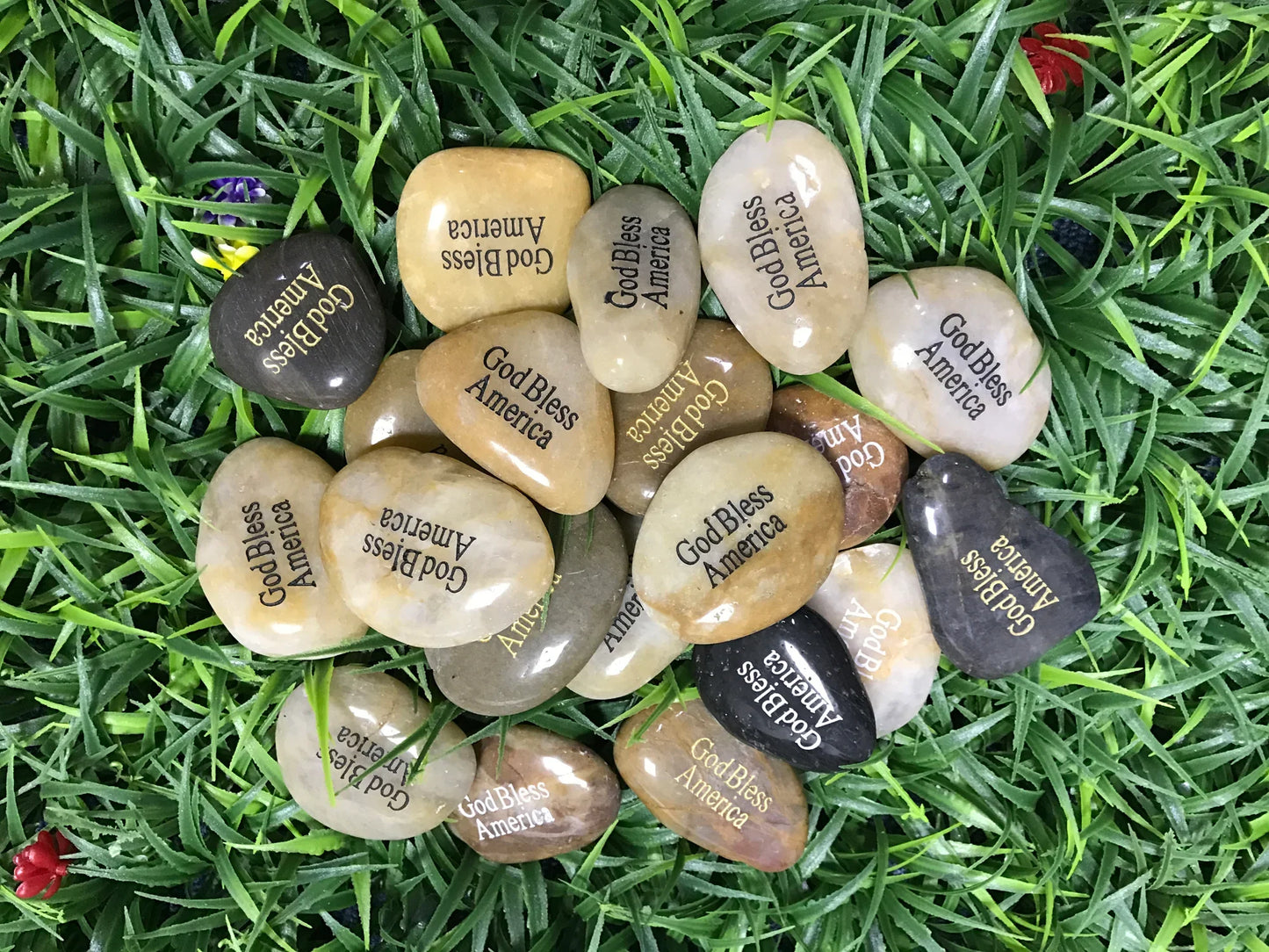 Engraved Inspirational Stones "God Bless America" - Meditation & Worry Rocks - StoneStonez