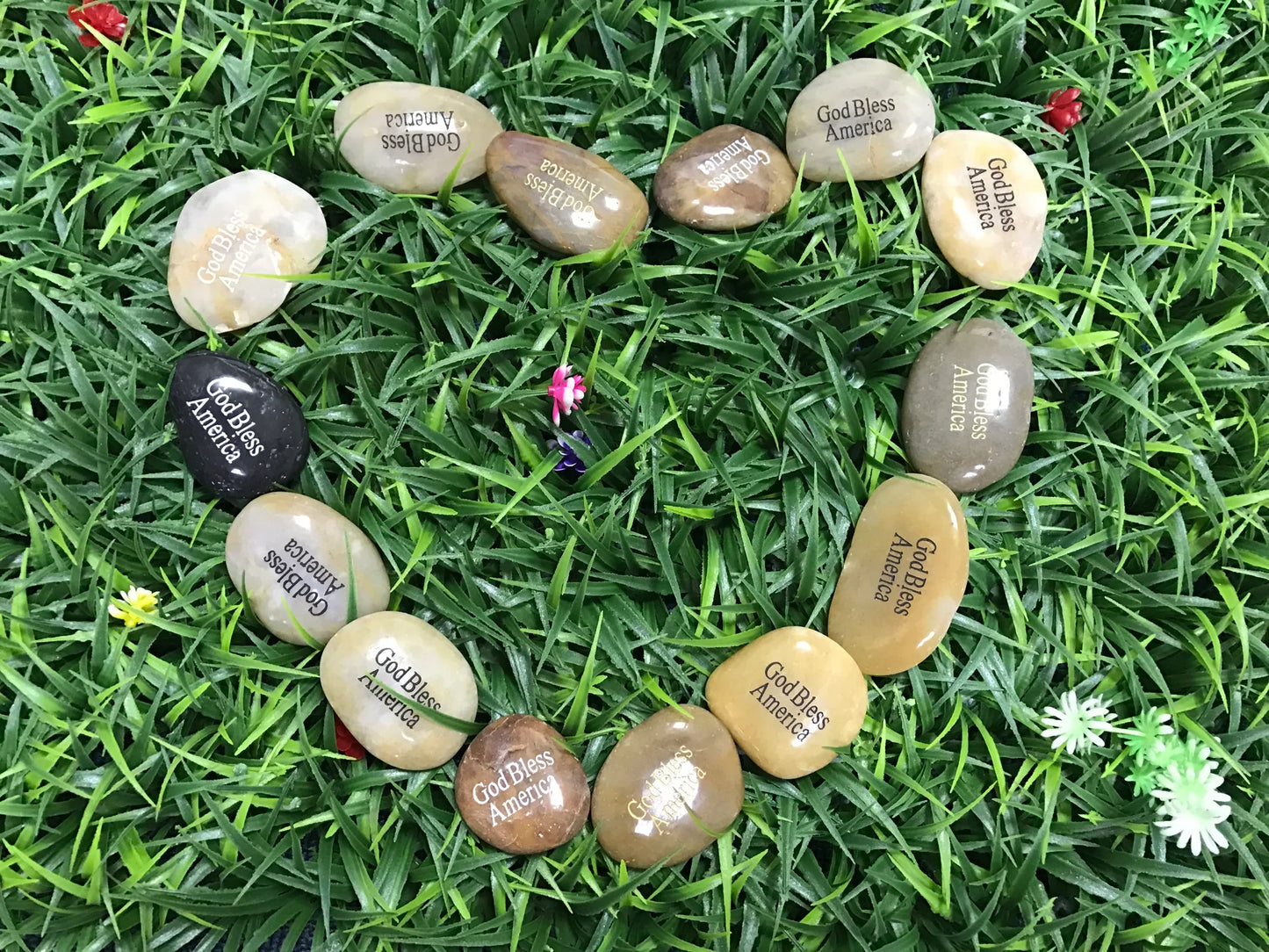 Engraved Inspirational Stones "God Bless America" - Meditation & Worry Rocks - StoneStonez