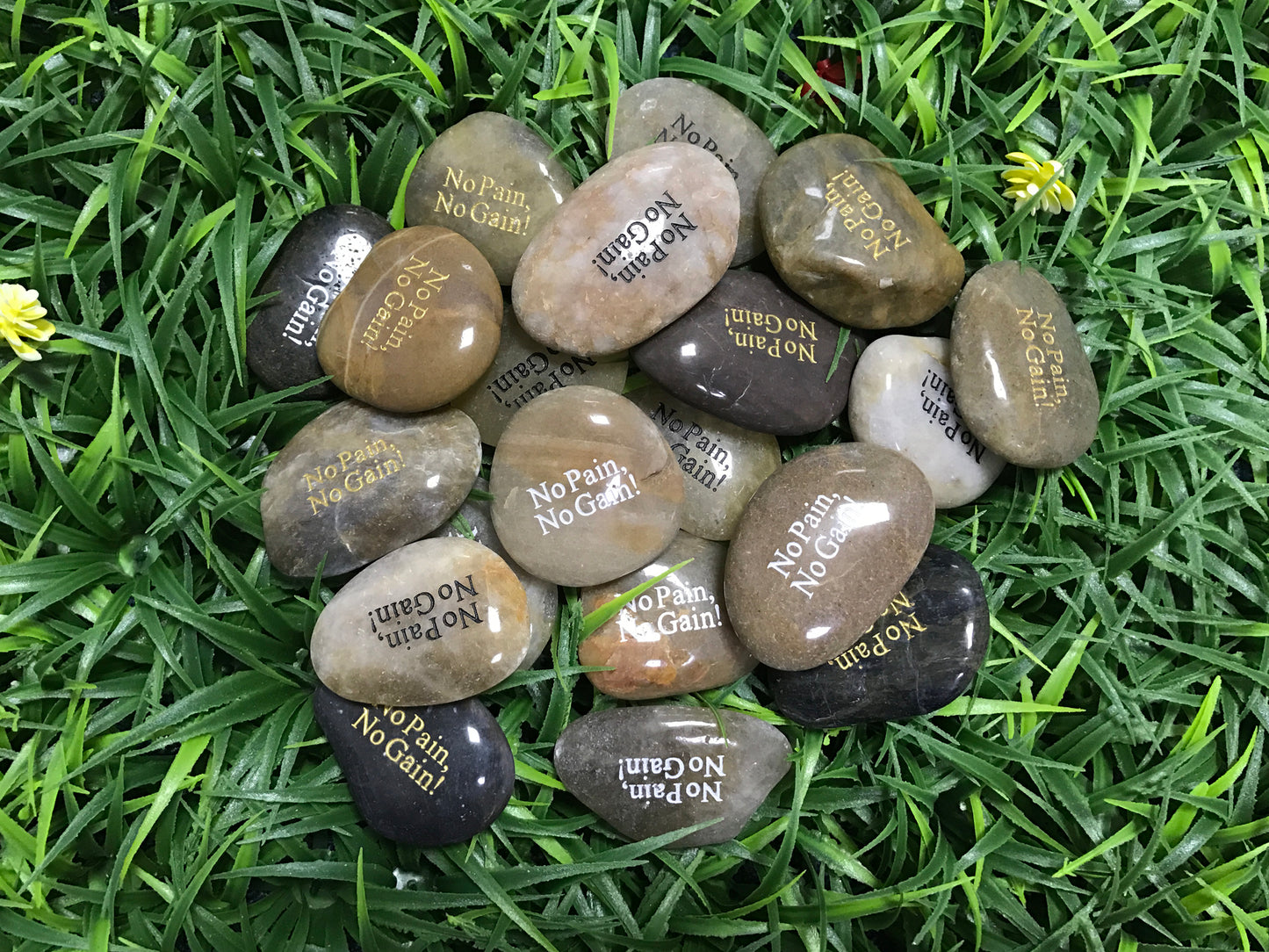 Engraved Inspirational Stones "No Pain No Gain" - Meditation & Worry Rocks - StoneStonez