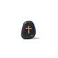 Black stone with a gold cross on a white background