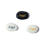Three stones with 'Angel' engraved on them, two white and one black, on a white background.