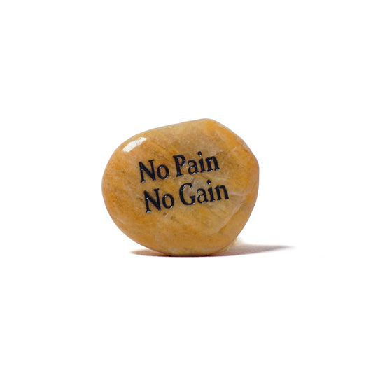 Round stone with 'No Pain No Gain' engraving on a white background