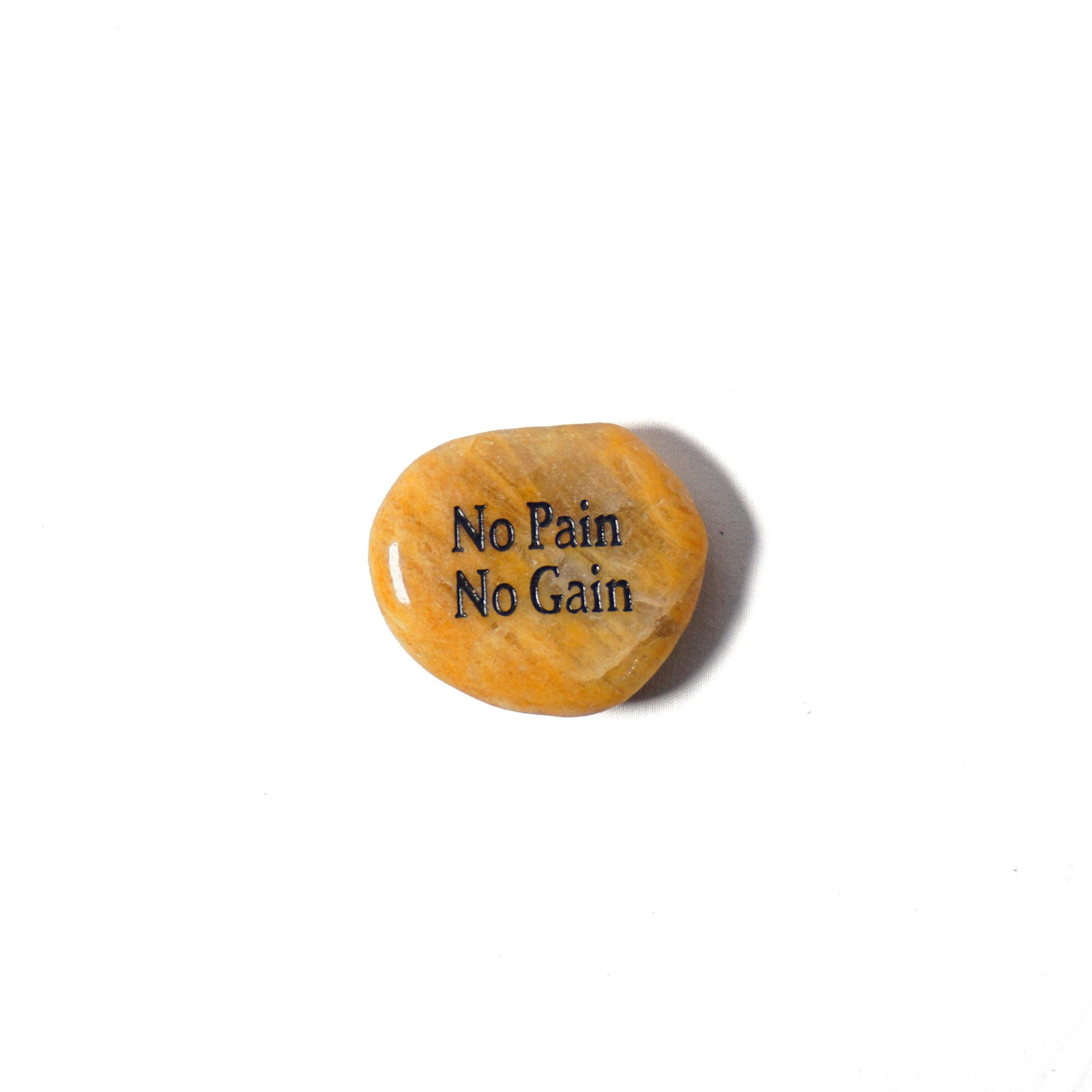Orange stone with 'No Pain No Gain' text on a white background