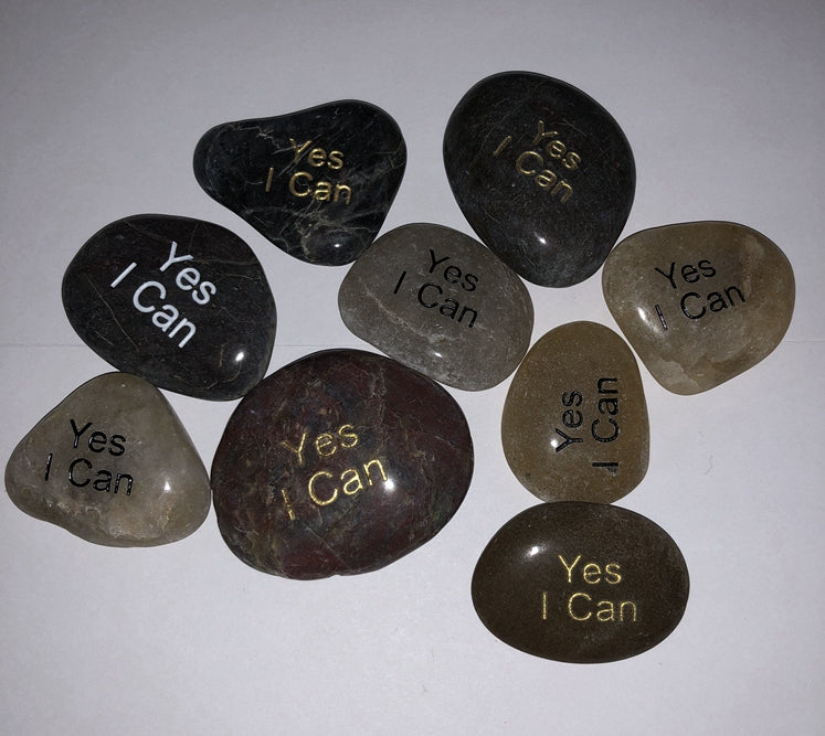 Etched Inspirational River Rock Yes I Can