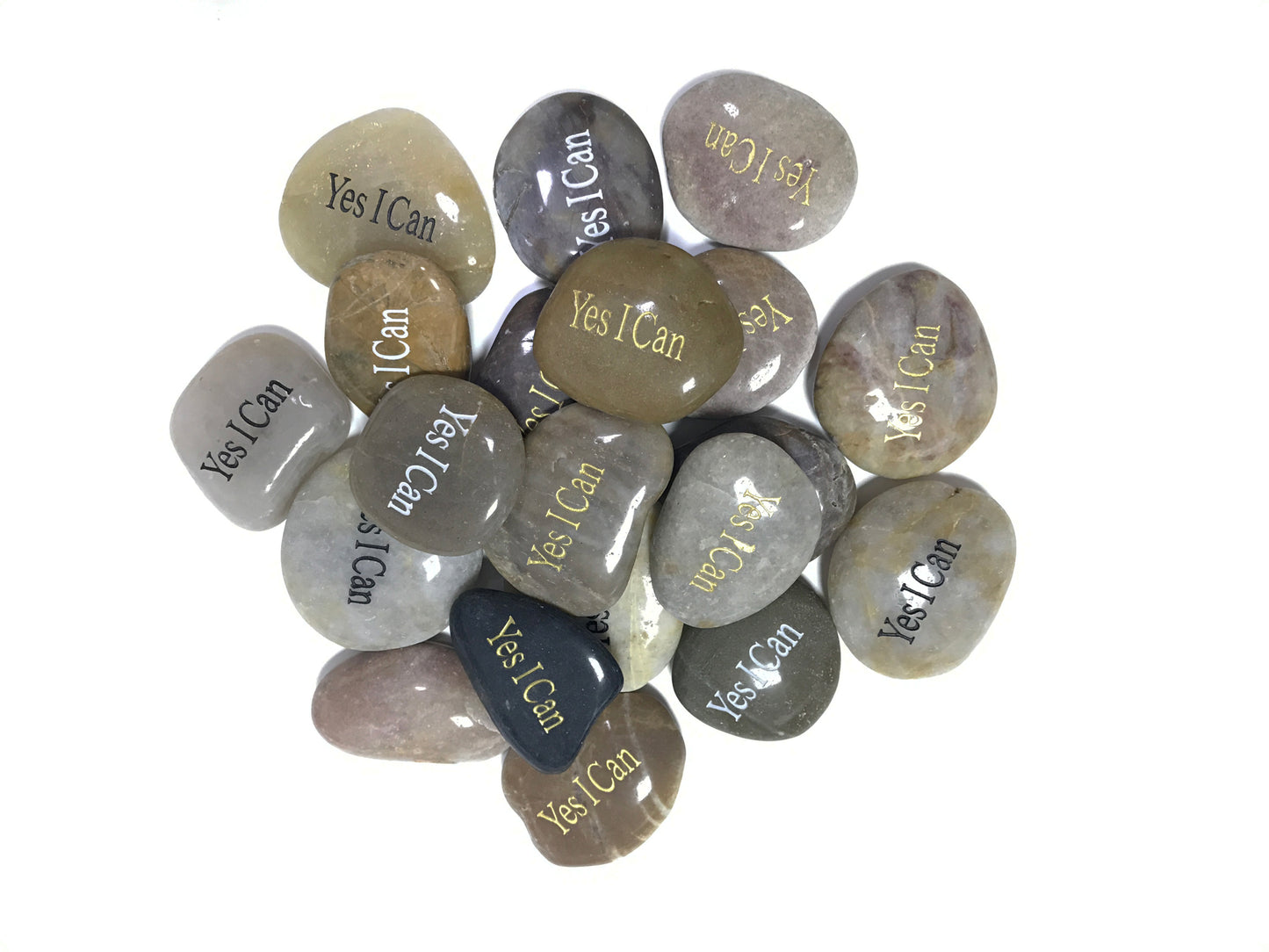 Etched Inspirational River Rock Yes I Can