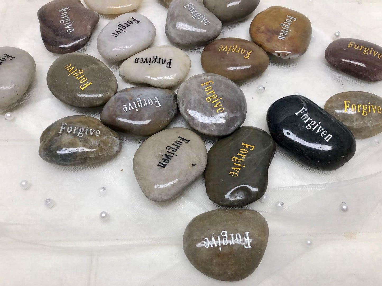 Double Side Etched Inspirational Stones with Words forgiven forgive