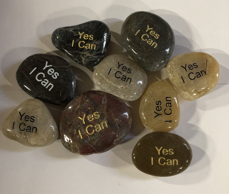 Etched Inspirational River Rock Yes I Can