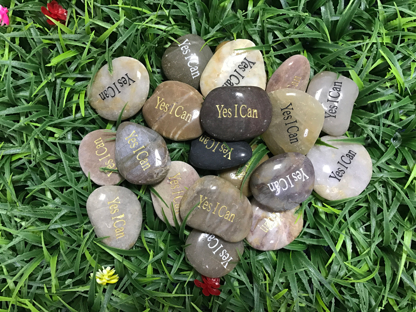 Etched Inspirational River Rock Yes I Can